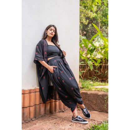 PRATHAA Aastey Black Jamdani Dhoti with Jacket