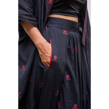 PRATHAA Aastey Black Jamdani Dhoti with Jacket