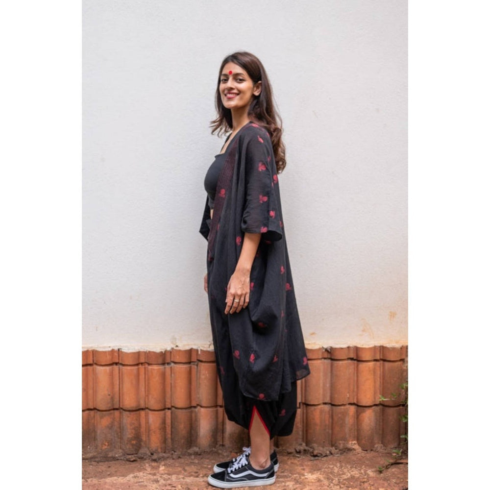 PRATHAA Aastey Black Jamdani Dhoti with Jacket
