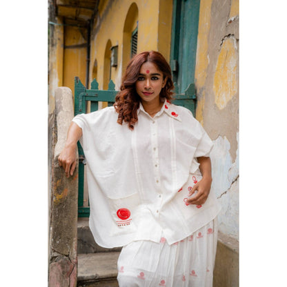PRATHAA Women White Cotton Solid Kaftan Shirt with Dhoti