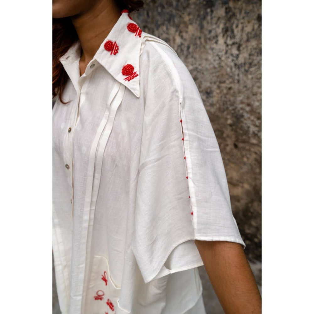 PRATHAA Women White Cotton Solid Kaftan Shirt with Dhoti