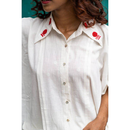 PRATHAA Women White Cotton Solid Kaftan Shirt with Dhoti
