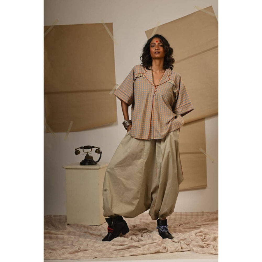 PRATHAA Women Grey Cotton Checkered Top with Pant