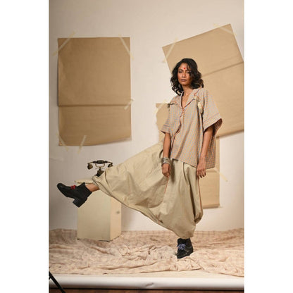 PRATHAA Women Grey Cotton Checkered Top with Pant