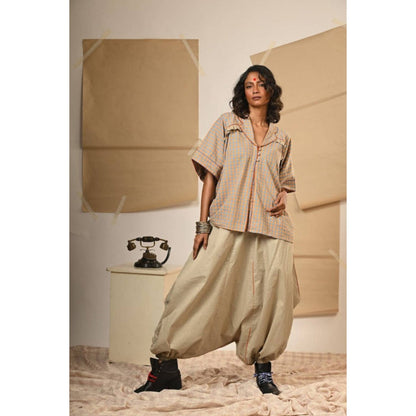 PRATHAA Women Grey Cotton Checkered Top with Pant