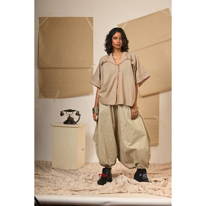 PRATHAA Women Grey Cotton Checkered Top with Pant