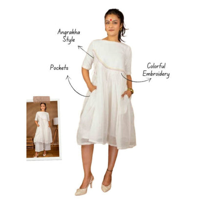 PRATHAA Women White Cotton Solid Kurta with Pant