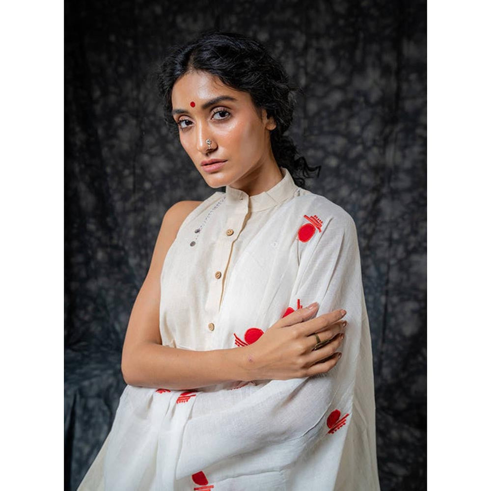 PRATHAA Women Beige Cotton Solid Kurti with Pant and Dupatta