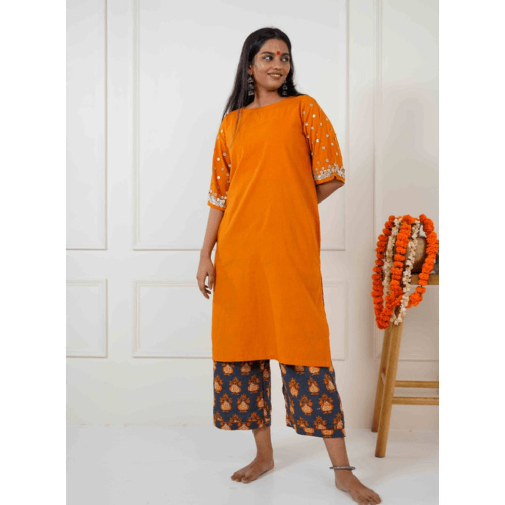 PRATHAA Taal Ojas Burnt Orange Solid Kurta with Pant