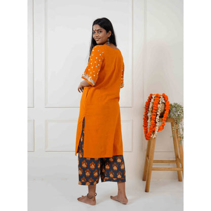PRATHAA Taal Ojas Burnt Orange Solid Kurta with Pant