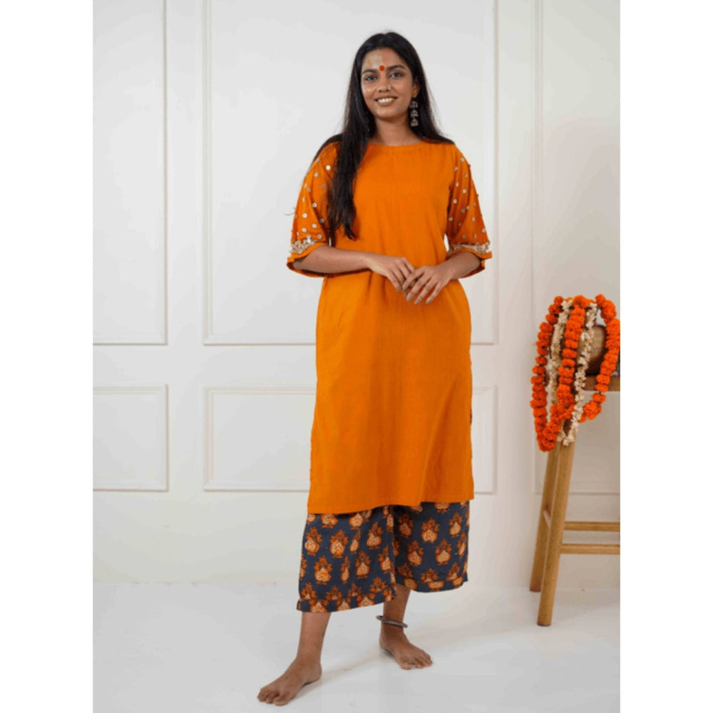 PRATHAA Taal Ojas Burnt Orange Solid Kurta with Pant