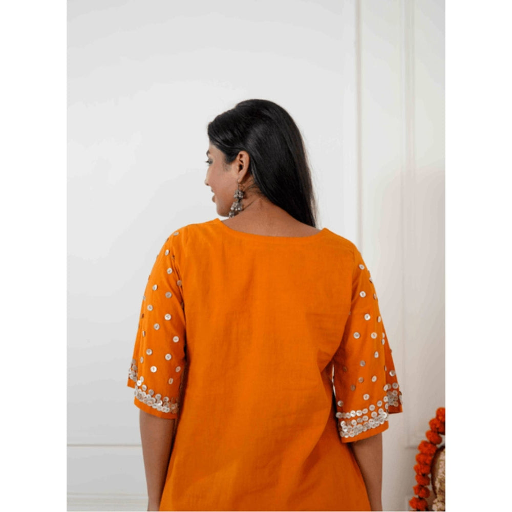PRATHAA Taal Ojas Burnt Orange Solid Kurta with Pant