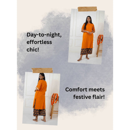 PRATHAA Taal Ojas Burnt Orange Solid Kurta with Pant