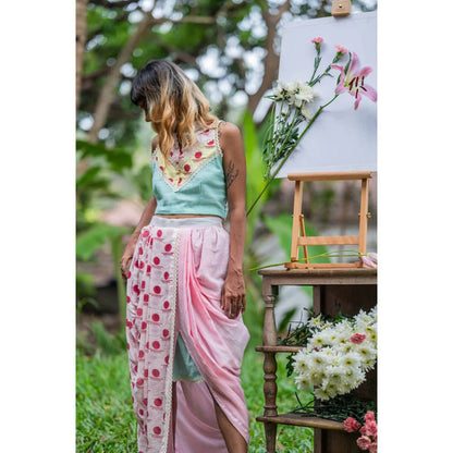 PRATHAA Set- In-Cut Blouse With Dhoti Drape Skirt - Snigdha