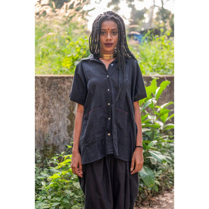 PRATHAA Aastey : Set - Black Mul Kaftan Dhoti