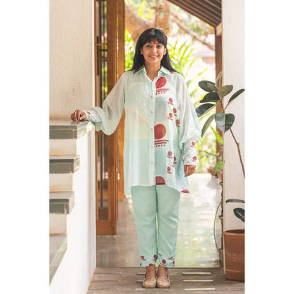 PRATHAA Set- Overlap Shirt With Straight Pants Co-ords