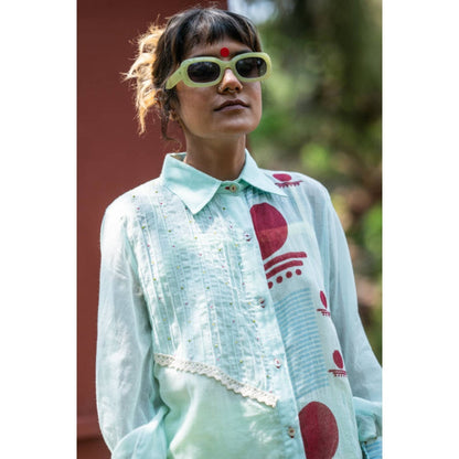 PRATHAA Set- Overlap Shirt With Straight Pants Co-ords