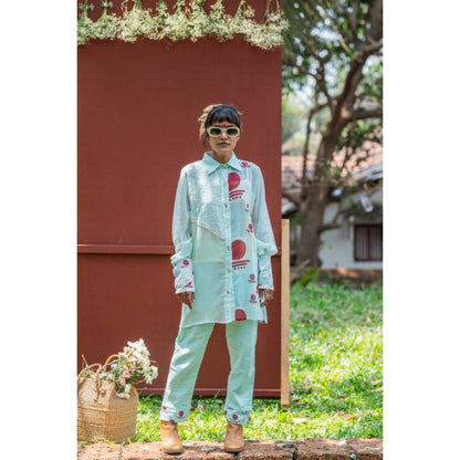 PRATHAA Set- Overlap Shirt With Straight Pants Co-ords