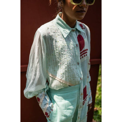 PRATHAA Set- Overlap Shirt With Straight Pants Co-ords