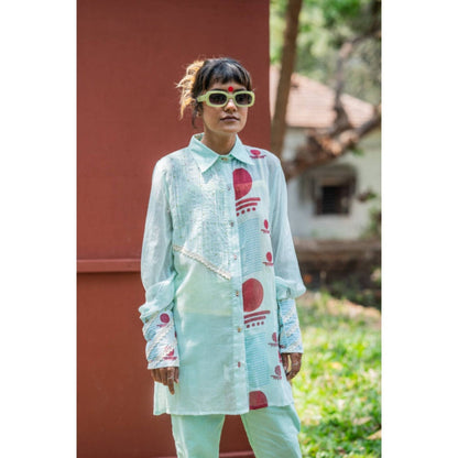 PRATHAA Set- Overlap Shirt With Straight Pants Co-ords