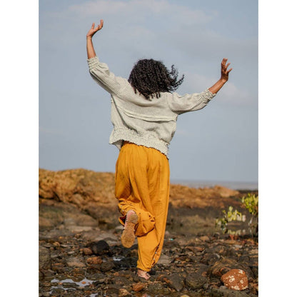 PRATHAA Manzar Co-Ord Set | Handloom Cotton Check Top And Yellow Pants Set