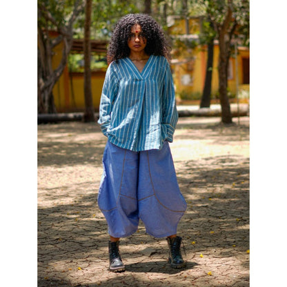 PRATHAA Raabta Co-Ord Set | Handloom Cotton Top And Blue Pants