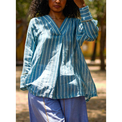 PRATHAA Raabta Co-Ord Set | Handloom Cotton Top And Blue Pants