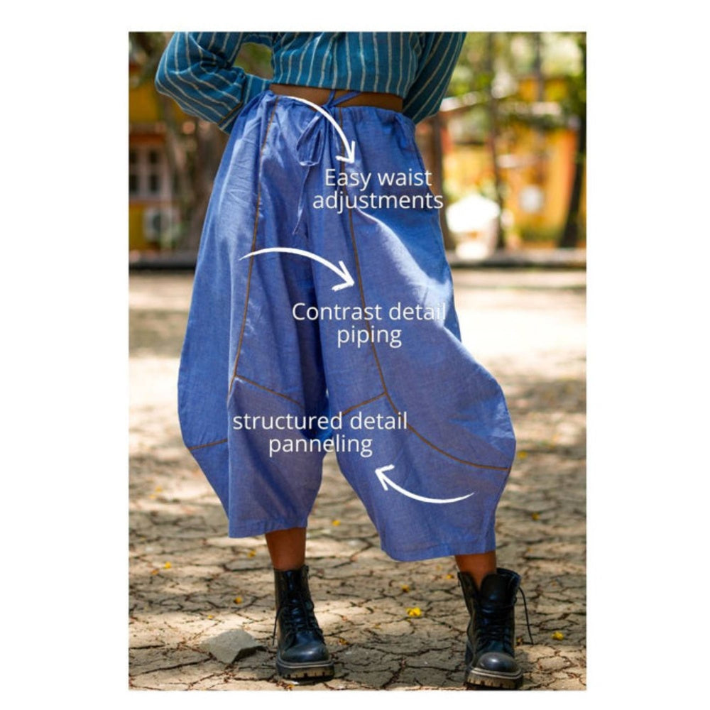 PRATHAA Raabta Co-Ord Set | Handloom Cotton Top And Blue Pants