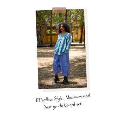 PRATHAA Raabta Co-Ord Set | Handloom Cotton Top And Blue Pants