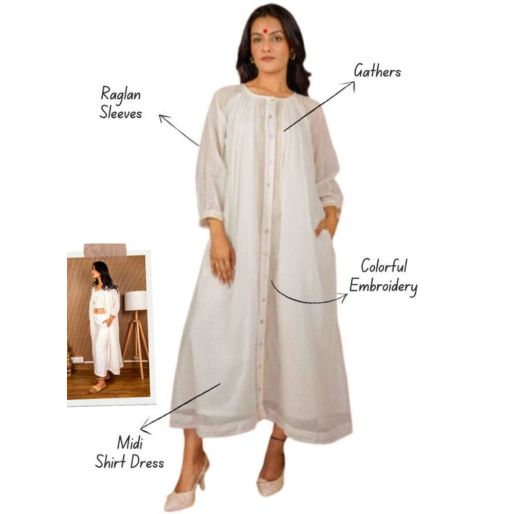 PRATHAA Abha Handloom Cotton White Dress with Pants