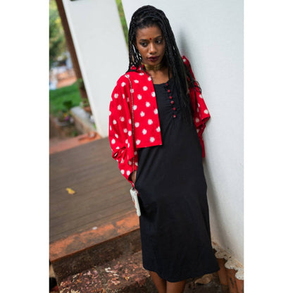 PRATHAA Aastey Set Ikat Jacket With Black Dress
