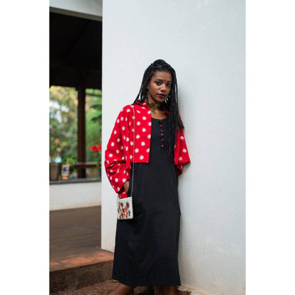PRATHAA Aastey Set Ikat Jacket With Black Dress