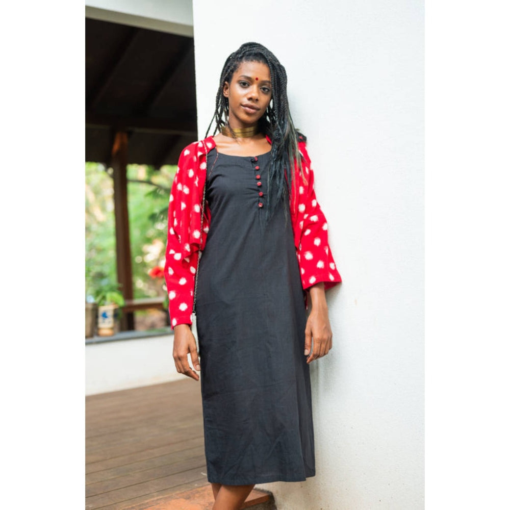 PRATHAA Aastey Set Ikat Jacket With Black Dress