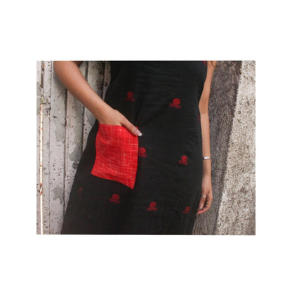 PRATHAA Black Straight Cut Racerback Maxi Dress In Jamdani Fabric