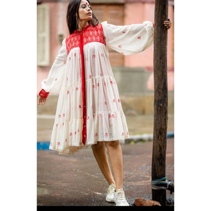 PRATHAA Debi Jamdani Three Tier Flare Dress