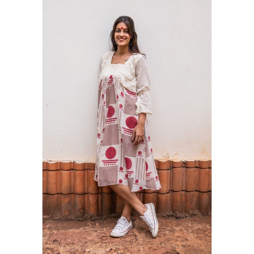PRATHAA Beige Midi Dress- SNIGDHA