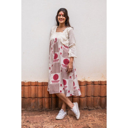 PRATHAA Beige Midi Dress- SNIGDHA
