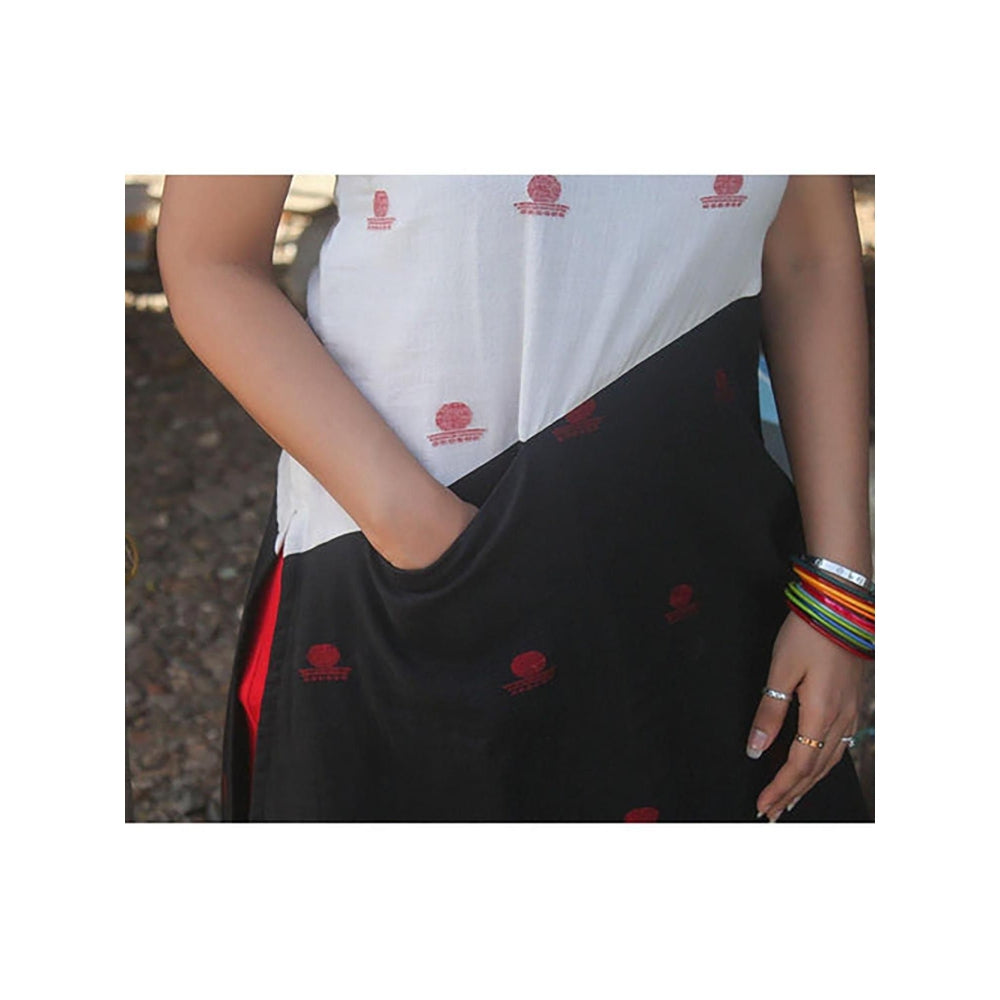 PRATHAA White Colorblock Jamdani Kurta