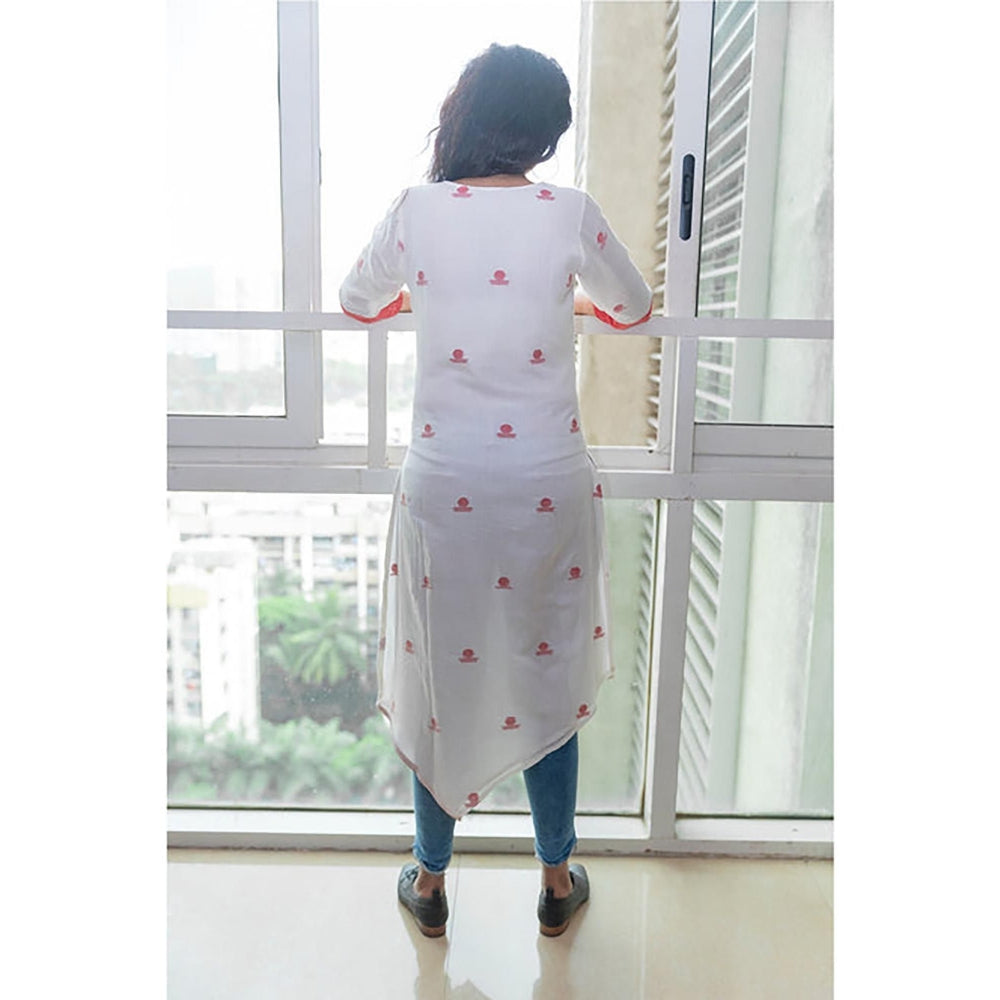 PRATHAA White Asymmetrical Tunic In Jamdani Fabric