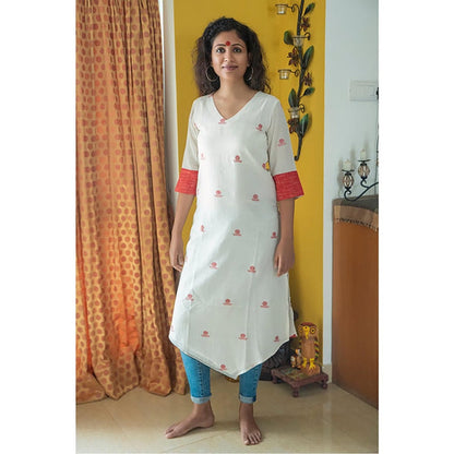 PRATHAA White Asymmetrical Tunic In Jamdani Fabric