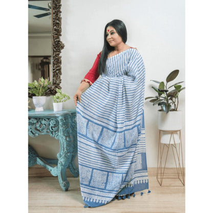 PRATHAA Neelakshi Batik Print Handloom Cotton Saree Without Blouse