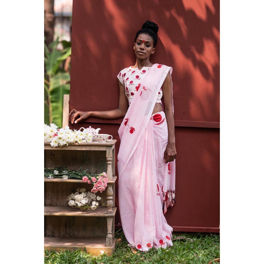 PRATHAA Pink Bindi Saree Without Blouse