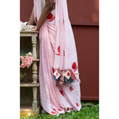 PRATHAA Pink Bindi Saree Without Blouse