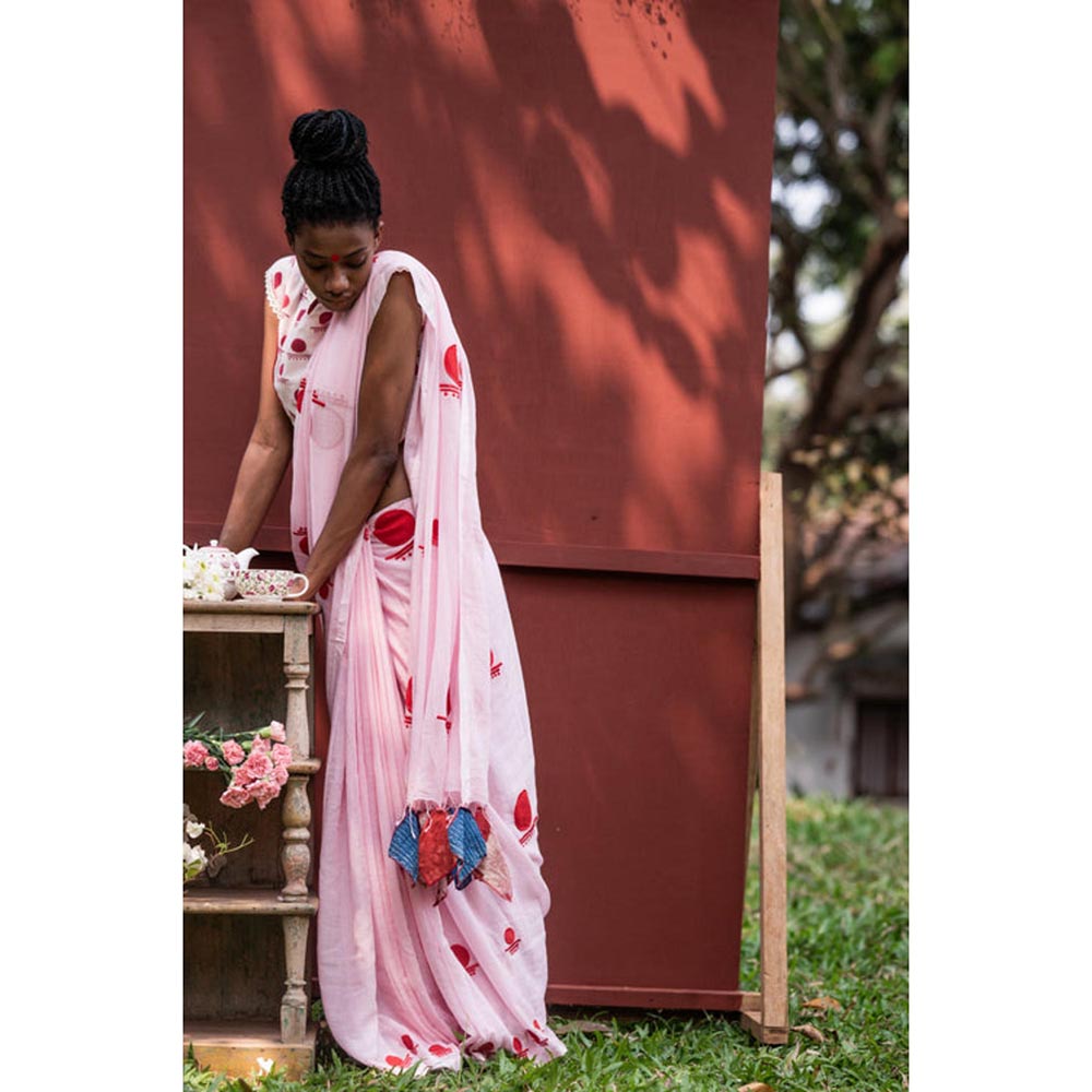 PRATHAA Pink Bindi Saree Without Blouse