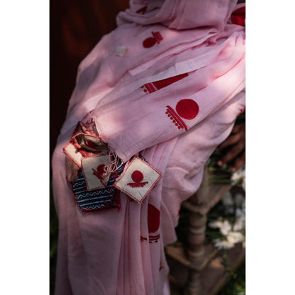PRATHAA Pink Bindi Saree Without Blouse