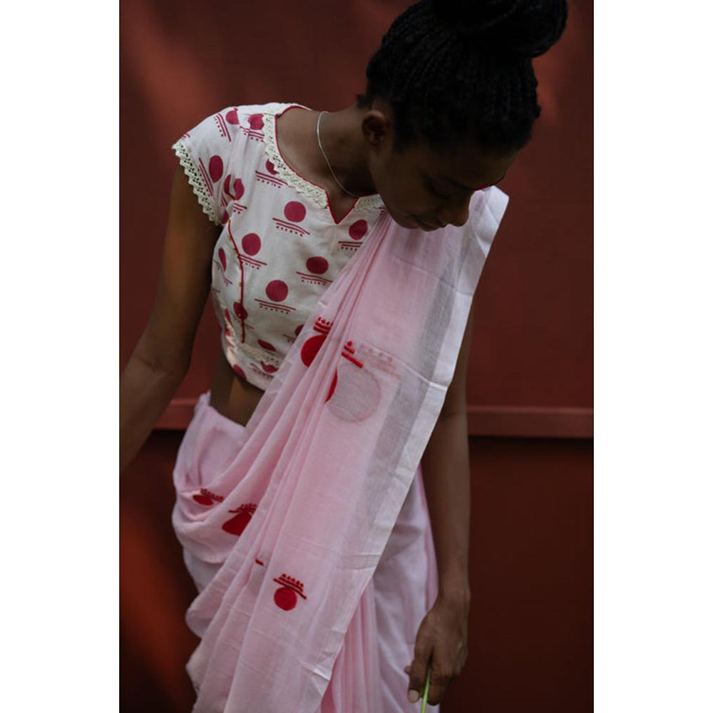 PRATHAA Pink Bindi Saree Without Blouse