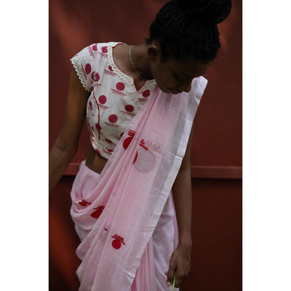 PRATHAA Pink Bindi Saree Without Blouse