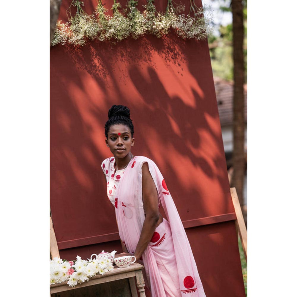 PRATHAA Pink Bindi Saree Without Blouse