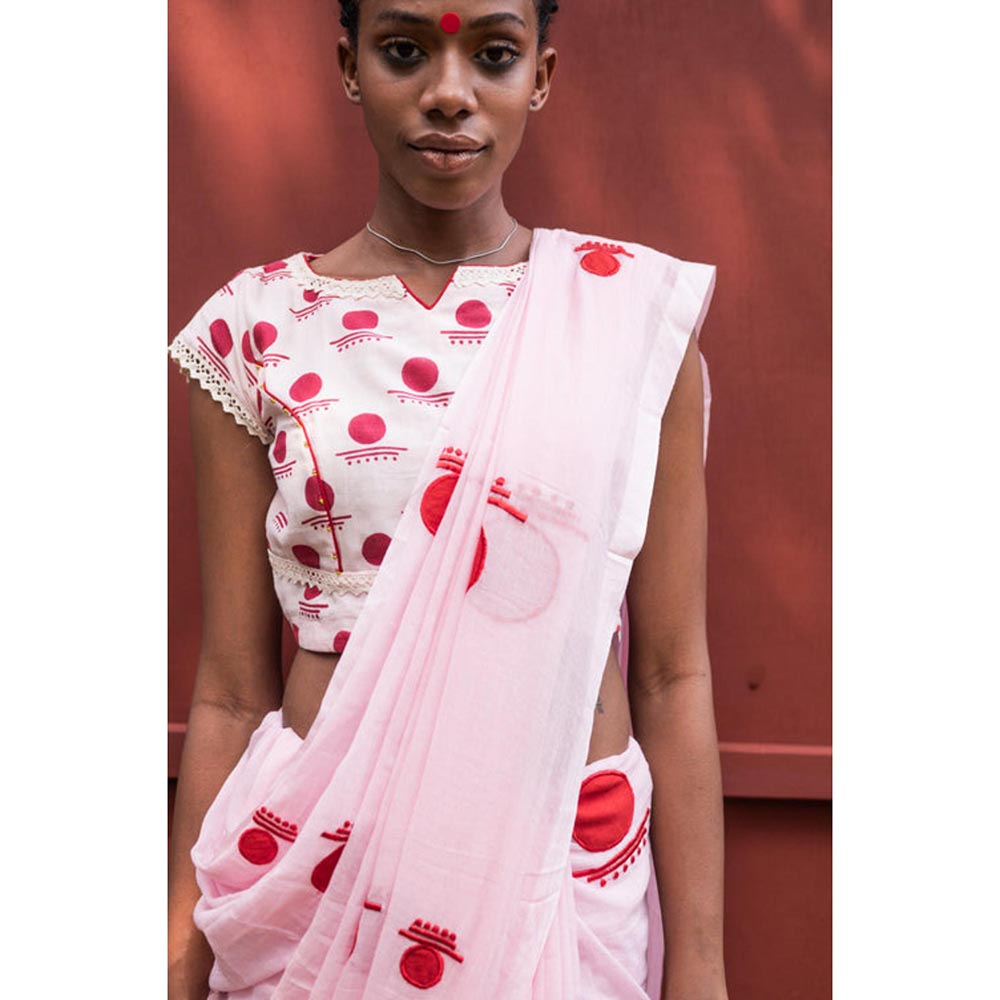 PRATHAA Pink Bindi Saree Without Blouse