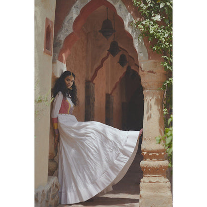PRATIBHA SULTANIA White Pleated Yoke Anarkali Kurta with Multi Hand Embellished Work
